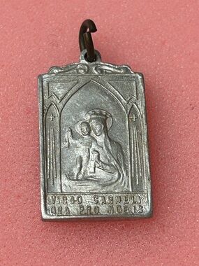 Vintage Silver-Tone Religious Medal Pendant - Virgin Mary and Child
